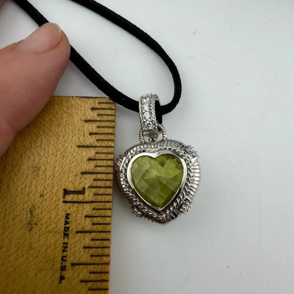 Judith Ripka Womens OS Silver Heart Enhancer Yellow Quartz CZ Pendant